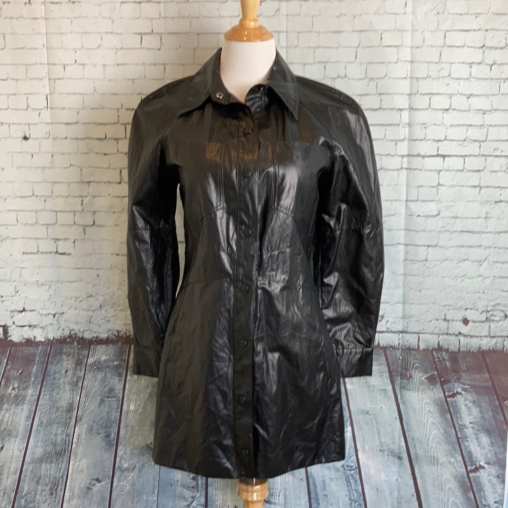 Zara Faux Vegan Leather Long Sleeve Mini Dress Party Bloggers Favorite Goth - Picture 5 of 16